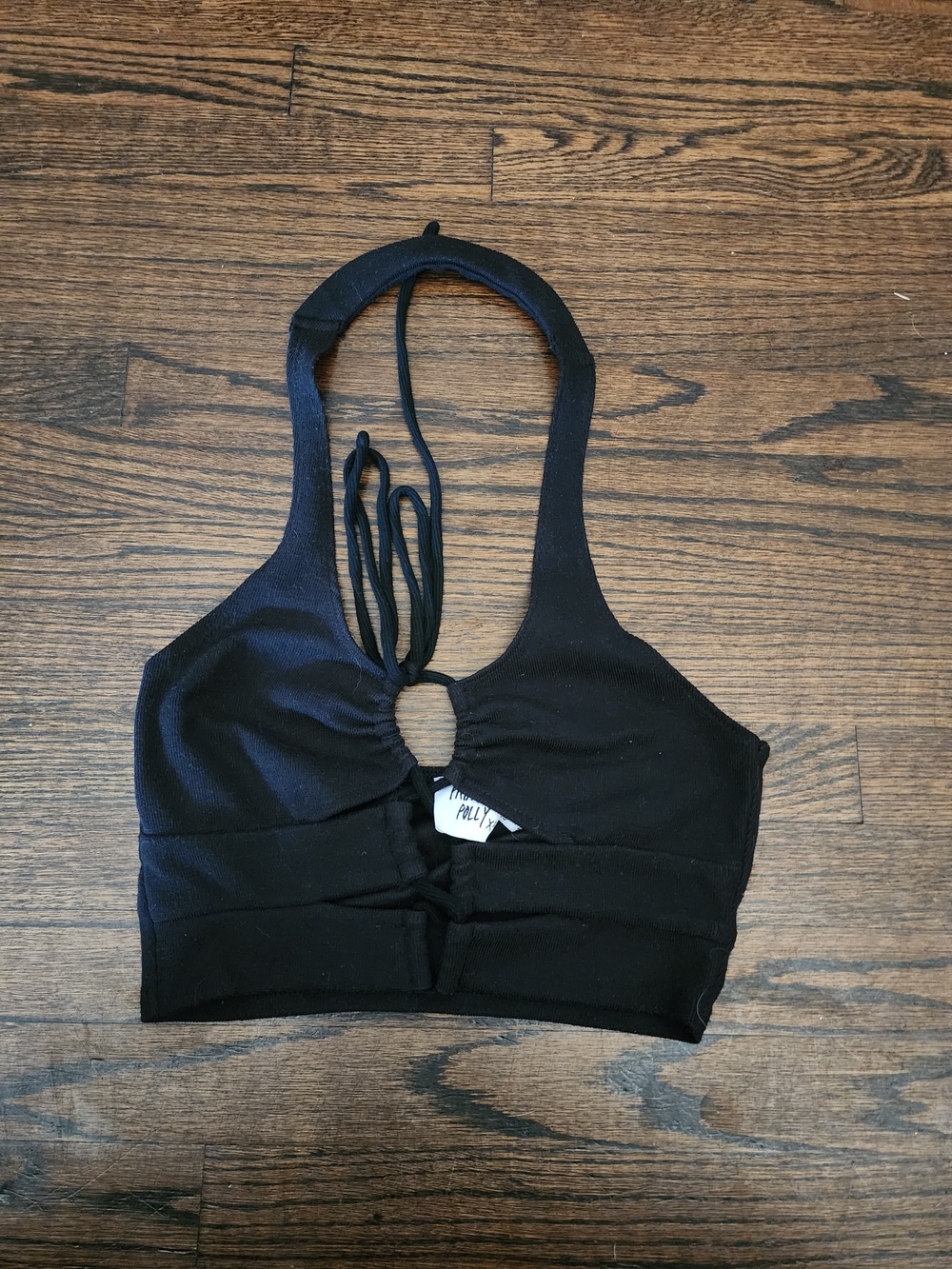 Princess Polly Black Halter Crop Top with Front Ring Detail